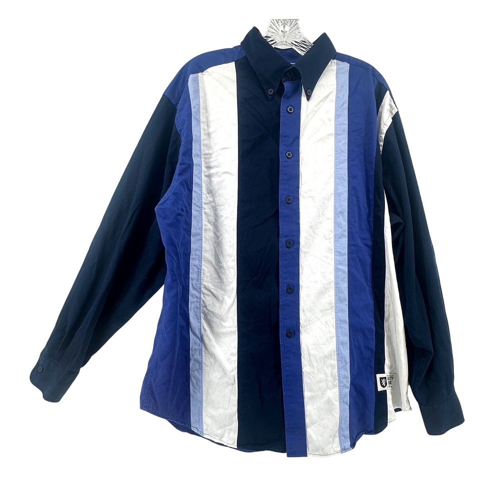 Roundree & Yorke Varsity Mens Large Blue White Vertical Stripe‎ Cotton Shirt L